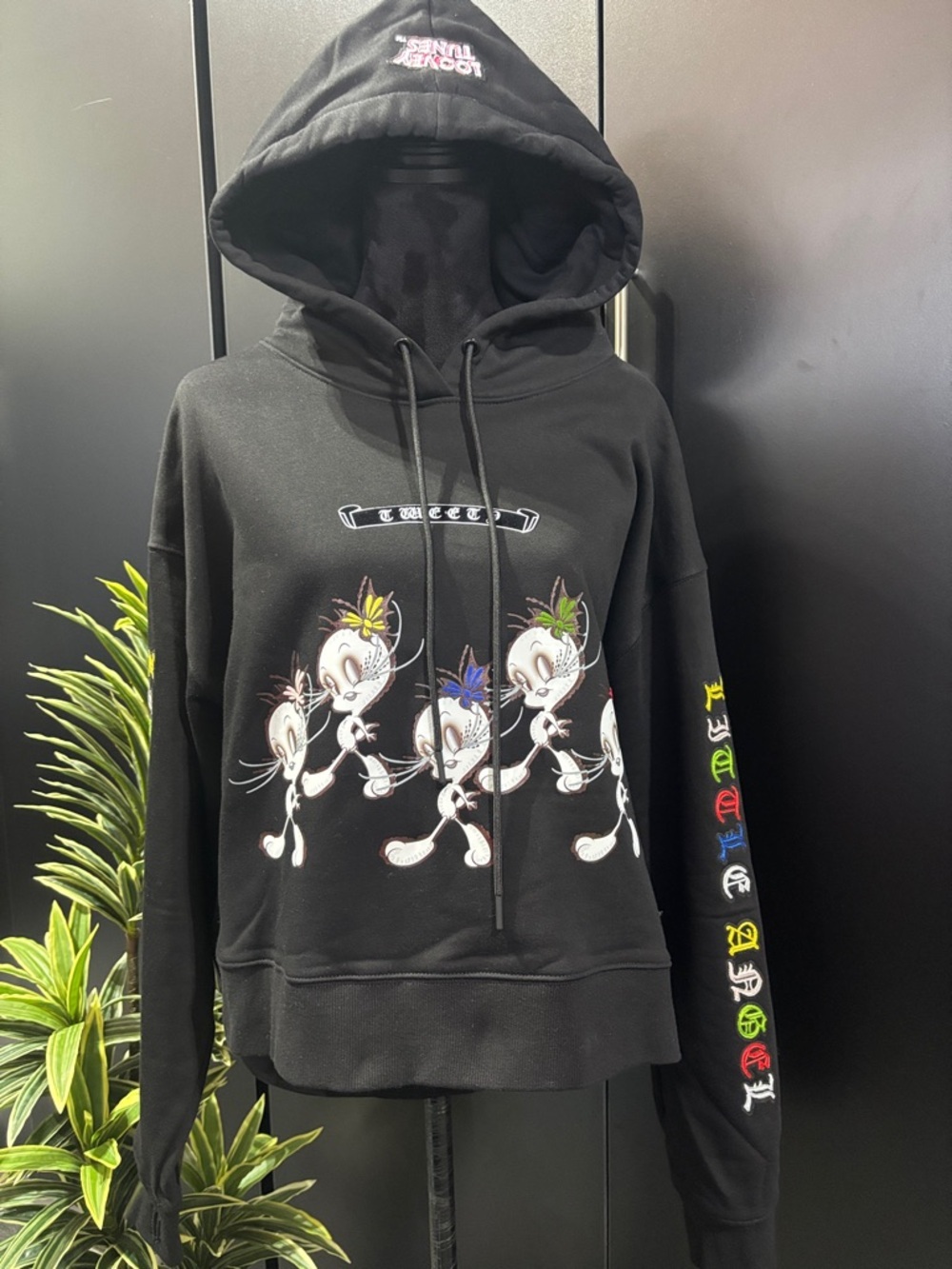 Looney Tunes Little Angel,Embroidered,Tweeety Bird Pullover crop,thumb holes
